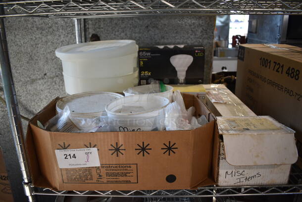 ALL ONE MONEY! Lot of Various Items Including Poly Bins. Lightbulbs and Parts