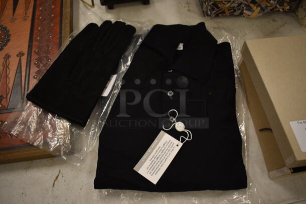 BRAND NEW! Small Mens Wool Cashmere Silk Button Polo Shirt and Gloves.