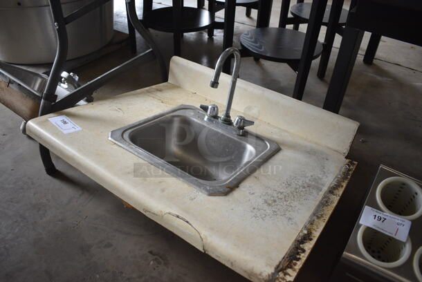 Metal Single Bay Drop In Sink w/ Faucet and Handles in Countertop. 31x25x18. Bay 12x10x6 - Image 2 of 3
