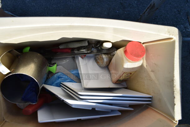 ALL ONE MONEY! Lot of Poly Ingredient Bin and Poly Slim Jim Trash Can w/ Contents Including Receipt Printer - Image 10 of 11