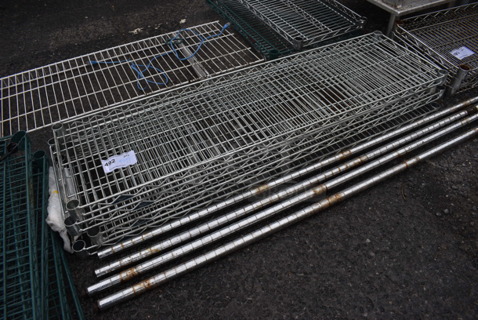 ALL ONE MONEY! Lot of 4 Chrome Finish Finish Shelves and 4 Poles! 48x14x1.5, 54"