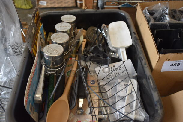 ALL ONE MONEY! Lot of Various Items Including Scraper Spatulas, Seasoning Shakers and Tomato Stemmers in Black Poly Bus Bin - Image 2 of 6