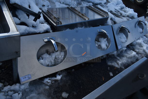 Stainless Steel Commercial Wall Mount Counter w/ 2 Sink Bays and 2 Faucets. Bays 15.5x11x7 - Image 1 of 4