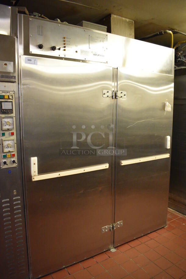 2020 Baxter Model PB200-M70 Stainless Steel Commercial Floor Style 2 Door Roll In Rack Proofer. See Pictures For Damage, Additional Pictures of Unit Before Freight Damage Is Listed. Does Not Come w/ Pan Racks Shown In Pictures. 208/240 Volts, 1 Phase. 72x42x92