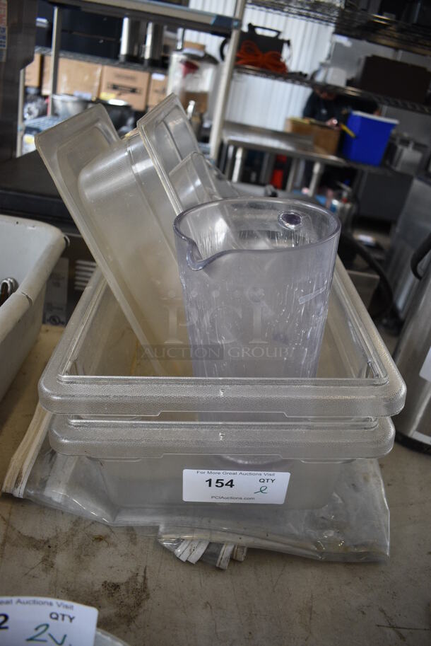 ALL ONE MONEY! Lot of Various Items Including Poly Bins, Poly Pitcher and Clear Pan Rack Cover - Image 1 of 4