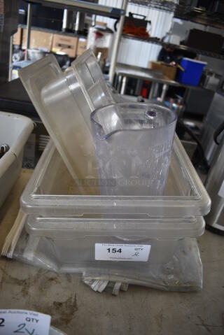ALL ONE MONEY! Lot of Various Items Including Poly Bins, Poly Pitcher and Clear Pan Rack Cover