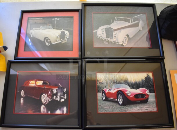 4 Framed Pictures of Cars; 3 Rolls Royce and 1 Maserati. Includes 13.5x1x12. 4 Times Your Bid!