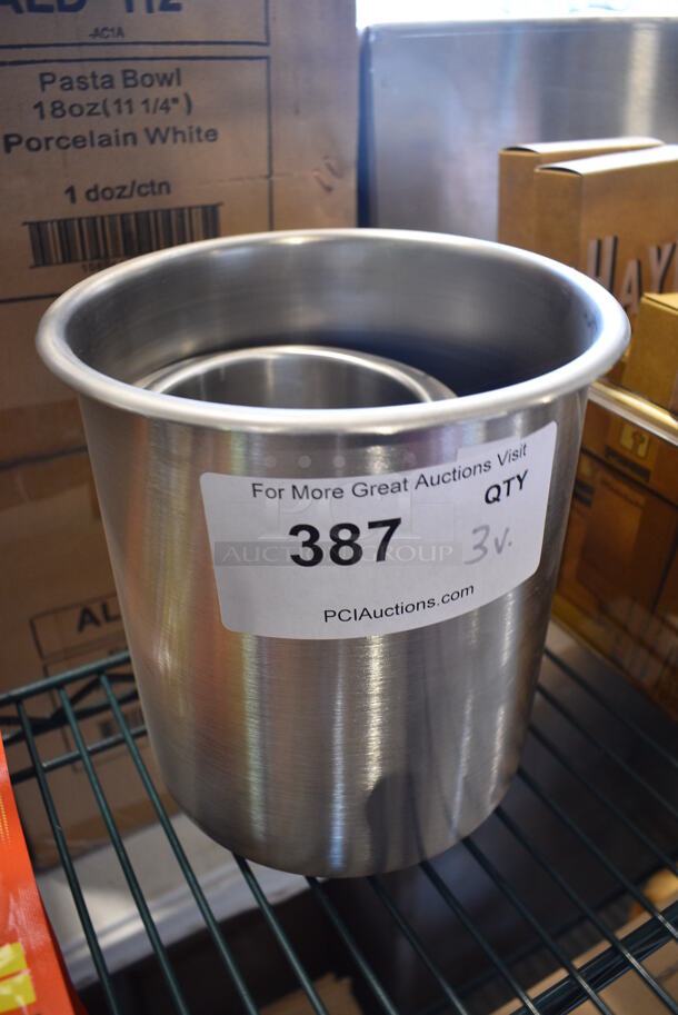 3 BRAND NEW! Stainless Steel Cylindrical Drop In Bins. Includes 7x7x8. 3 Times Your Bid!