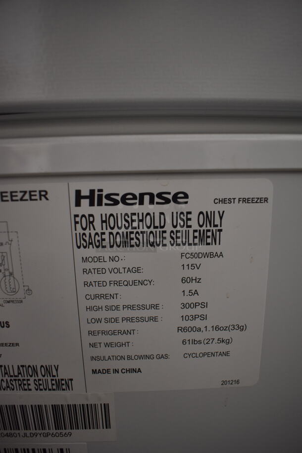 Hisense FC50DWBAA White Chest Freezer. 115V. Tested and Working! - Image 5 of 5