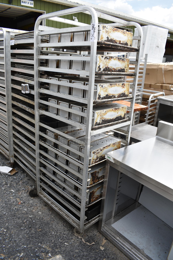 Metal Commercial Pan Transport Rack on Commercial Casters w/ 33 Metal Pans - Image 1 of 7