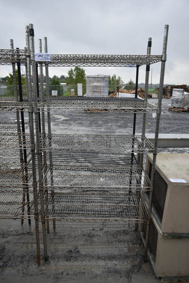 Chrome Finish 5 Tier Wire Shelving Unit. BUYER MUST DISMANTLE. PCI CANNOT DISMANTLE FOR SHIPPING. PLEASE CONSIDER FREIGHT CHARGES. - Image 1 of 2