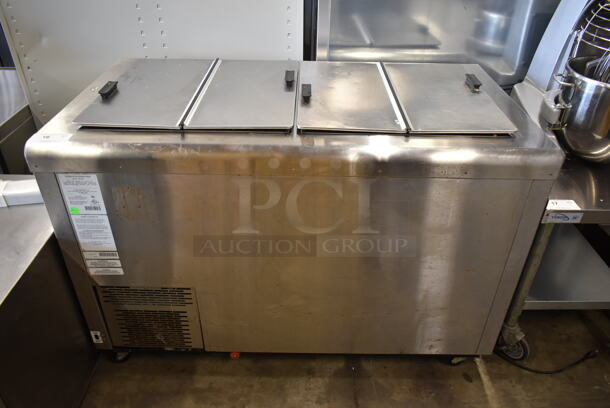 C. Nelson BD8-SE Stainless Steel Commercial Chest Freezer w/ 2 Center Hinge Lids on Commercial Casters. 115 Volts, 1 Phase. Tested and Working!