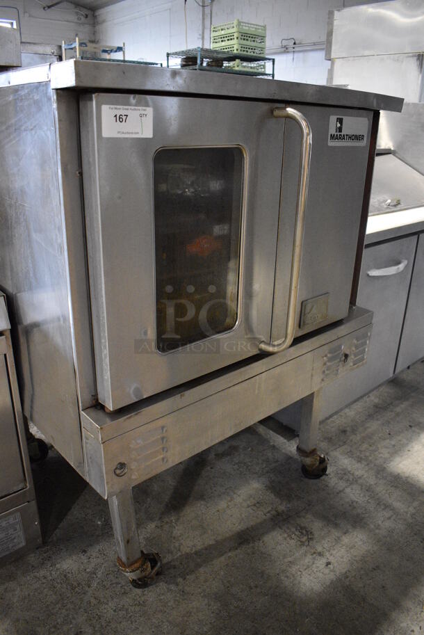 Southbend Marathoner Stainless Steel Commercial Natural Gas Powered Full Size Convection Oven w/ View Through Door, Solid Door, Metal Oven Racks and Thermostatic Controls on Commercial Casters. 40x41x56