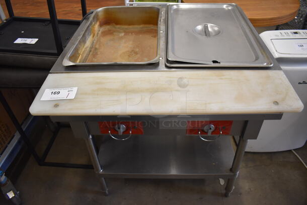 Omcan Stainless Steel Commercial Electric Powered 2 Bay Steam Table w/ Metal Under Shelf. 115 Volts, 1 Phase. 30x30x35