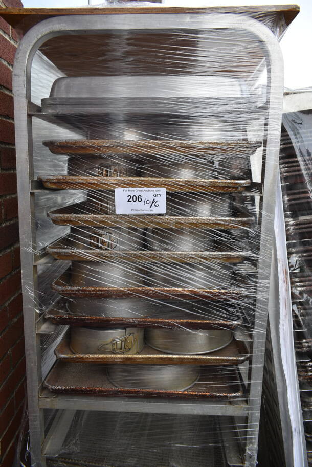 Metal Commercial Pan Transport Rack w/ 13 Metal Baking Pans on Commercial Casters.  - Image 3 of 4