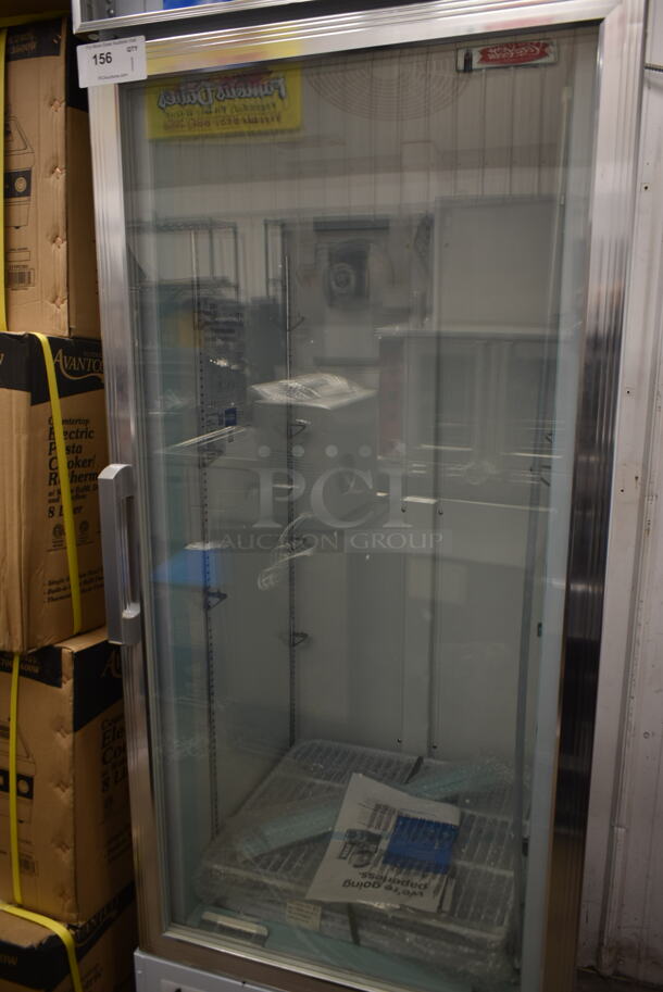 BRAND NEW SCRATCH AND DENT! 2023 Avantco 178GDC12FHCW Metal Commercial Single Door Reach In Freezer Merchandiser w/ Poly Coated Racks. 115 Volts, 1 Phase. Tested and Working! - Image 3 of 6