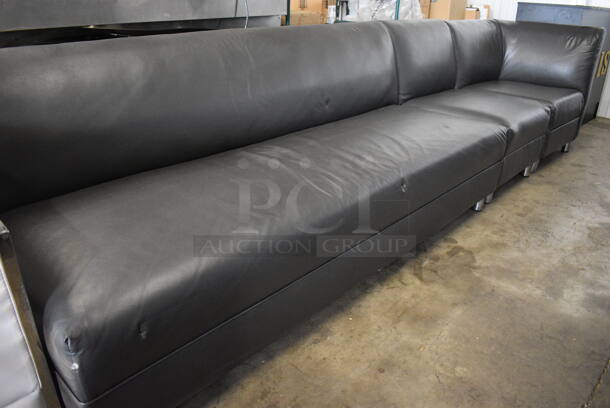 Black 3 Section Couch w/ 1 Arm Rest. 78x34x33, 26x34x33, 34x34x33. Entire: 138x34x33  - Image 3 of 4