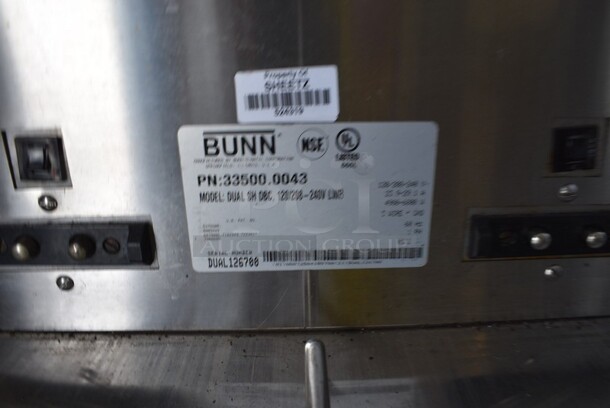 2012 Bunn Model DUAL SH DBC Stainless Steel Commercial Countertop Dual Coffee Machine. For Parts Only. Missing 3 Legs. 120/208-240 Volts, 1 Phase. 18x19x36. - Image 5 of 8