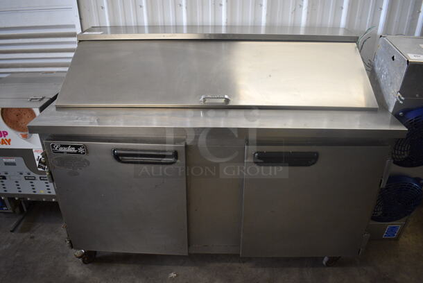 2015 Leader Model ESLM60S/C Stainless Steel Commercial Sandwich Salad Prep Table Bain Marie Mega Top on Commercial Casters. 115 Volts, 1 Phase. 60x32x46. Tested and Working!