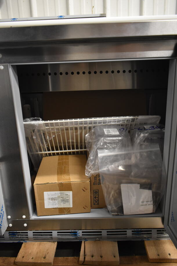 BRAND NEW SCRATCH AND DENT! Beverage Air SPED72HC-10-2 Stainless Steel Commercial Sandwich Salad Prep Table Bain Marie Mega Top w/ Poly Drop In Bins and Commercial Casters. 115 Volts, 1 Phase. Tested and Powers On But Does Not Get Cold - Image 7 of 11