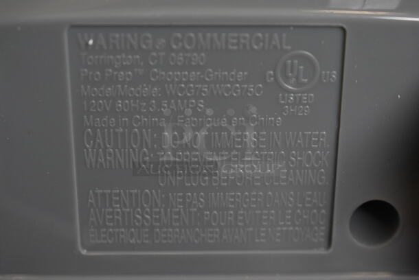 BRAND NEW SCRATCH AND DENT! Waring WCG75/WCG750 Metal Commercial Countertop Prop Prep Chopper Grinder Food Processor. 120 Volts, 1 Phase. Tested and Working! - Image 7 of 7