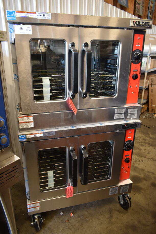 2 BRAND NEW SCRATCH AND DENT! Vulcan VC5ED ENERGY STAR Stainless Steel Commercial Electric Powered Full Size Convection Oven w/ View Through Doors, Metal Oven Racks and Thermostatic Controls on Commercial Casters. 240 Volts, 3/1 Phase. 2 Times Your Bid! Tested and Working! - Image 1 of 10