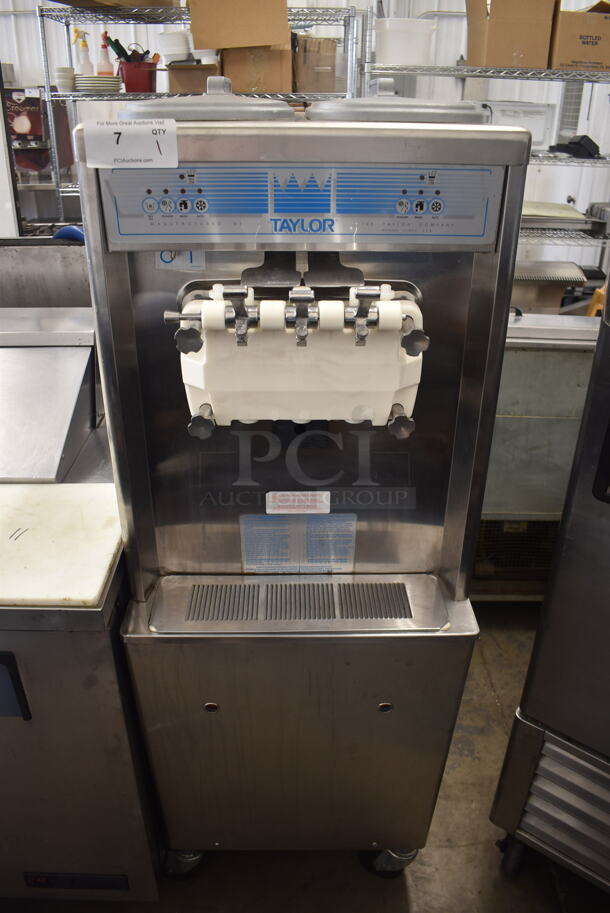 2010 Taylor 794-33 Commercial Stainless Steel Soft Serve Water Cooled Ice Cream Machine With 2 Hoppers On Commercial Casters. 208-230V, 3 Phase.  - Image 1 of 6