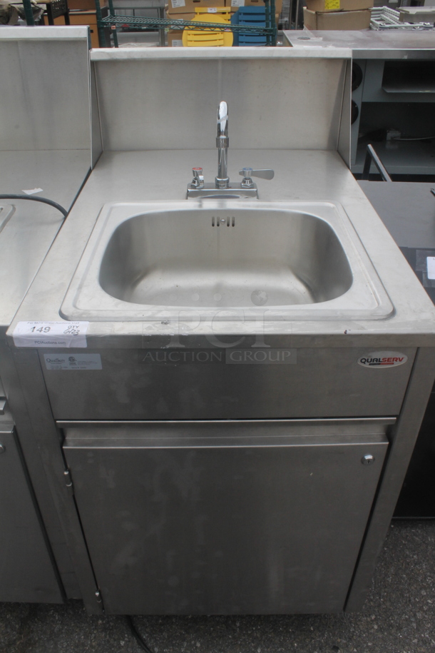 QualServ Stainless Steel Commercial Single Bay Portable Sink w/ Faucet and Handles on Commercial Casters. Bay 16x14x6.5 - Image 1 of 9