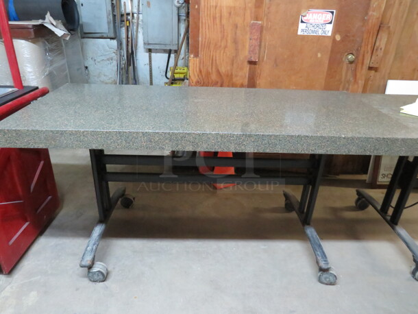 One Work Table With A Granite Look Top On A Metal Base On Casters. 72X32X36 - Image 2 of 3