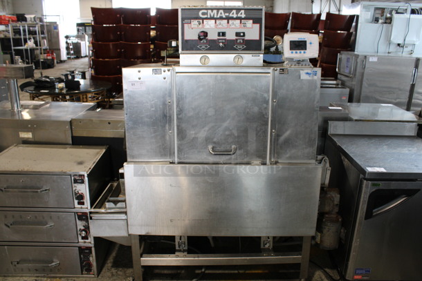 CMA Model CMA-44 Stainless Steel Commercial Conveyor Dishwasher. 64x30x70
