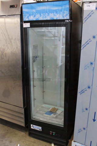 BRAND NEW SCRATCH AND DENT! 2023 Avantco 178GDC15HCB Metal Commercial Single Door Reach In Cooler Merchandiser w/ Poly Coated Racks. 115 Volts, 1 Phase. Tested and Working!