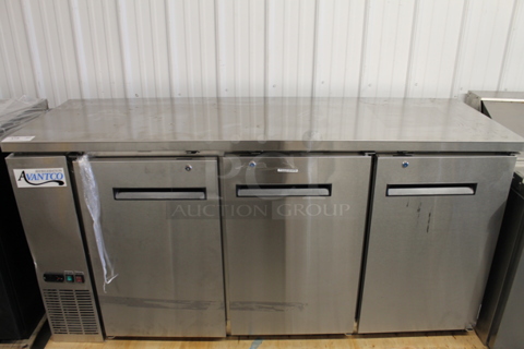 BRAND NEW SCRATCH AND DENT! 2023 Avantco 178UBB72HCS Stainless Steel Commercial 3 Door Undercounter Cooler. 115 Volts, 1 Phase. Tested and Working!