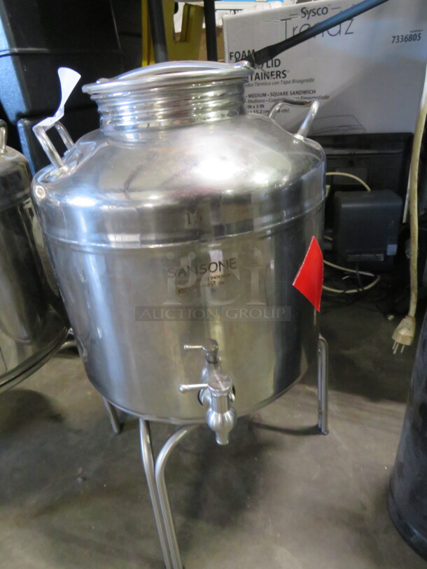 One Sansone 15 Liter Stainless Steel Beverage Dispenser With Lid, Spigot And Stand. Model# USINOX. $139.99 
