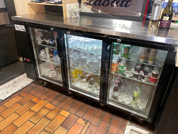 Working! Avantco  73 inch Black Counter Height Narrow Glass Door Commercial Back Bar Refrigerator with LED Lighting 115 Volt NSF Tested and Working! - Image 4 of 8