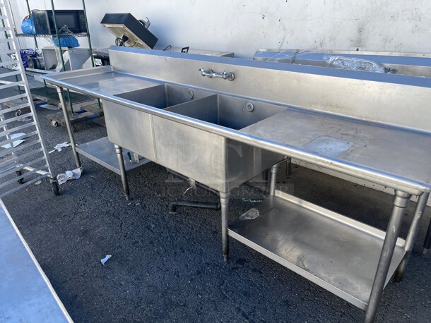 Clean! Commercial Two Compartment Stainless Steel Sink with Drain boards NSF - Item #1047289