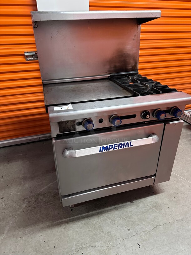 Working! Imperial Range Pro Series 2 Burner Gas Range w/ 24 inch Manual Griddle Features a standard oven base NSF Tested and Working! - Image 1 of 9