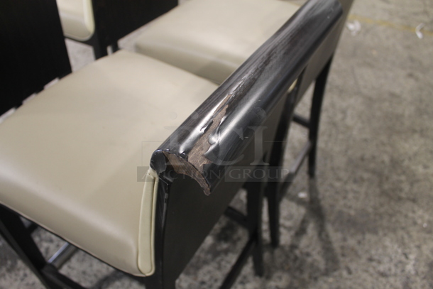 4 Bar Height Vinyl Cream Colored Cushioned Chairs With Brown Legs. Cosmetic Condition May Vary. 4 Times Your Bid! - Image 6 of 7