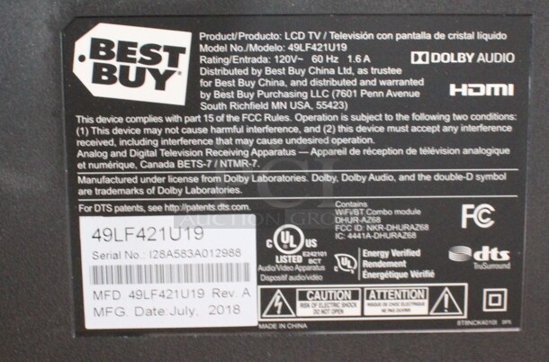 Toshiba Model 49LF421U19 49" Television. 120 Volts, 1 Phase. Buyer Must Pick Up - We Will Not Ship This Item. Tested and Powers On - See Pictures - Image 8 of 8