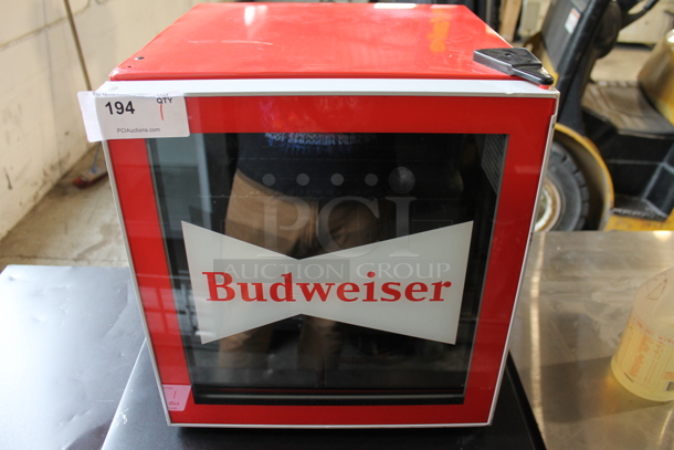 BRAND NEW SCRATCH AND DENT! Budweiser MIS168BUD-6COM 50 Can Beverage Cooler, Glass Door, 1.8 cu ft. 115 Volts, 1 Phase. Tested and Working!
 - Image 1 of 3
