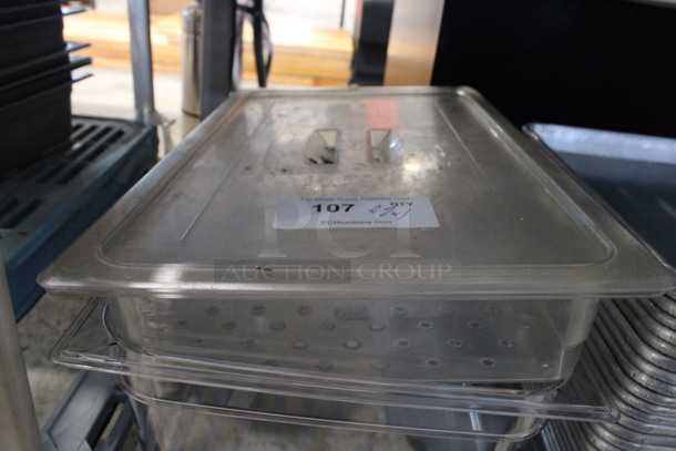 ALL ONE MONEY! Lot of 2 Clear Poly Full Size Drop In Bins and 1 Lid! Includes 1/1x2, 1/1x6 - Image 2 of 3