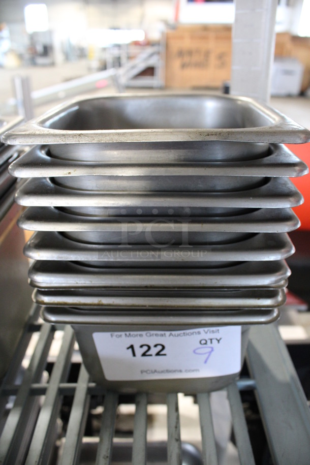 9 Stainless Steel 1/6 Size Drop In Bins. 1/6x4. 9 Times Your Bid!