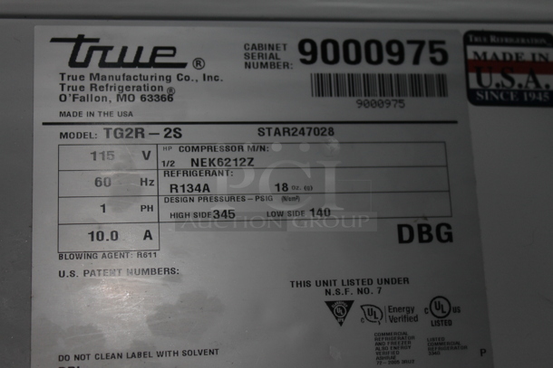 2017 True TG2R-2S ENERGY STAR Stainless Steel Commercial 2 Door Reach In Cooler w/ Poly Coated Racks on Commercial Casters. 115 Volts, 1 Phase. Tested and Working! - Image 6 of 6