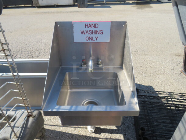 One Stainless Steel Hand Sink With R/L And Back Splash And Faucet. 17X16 - Image 1 of 1