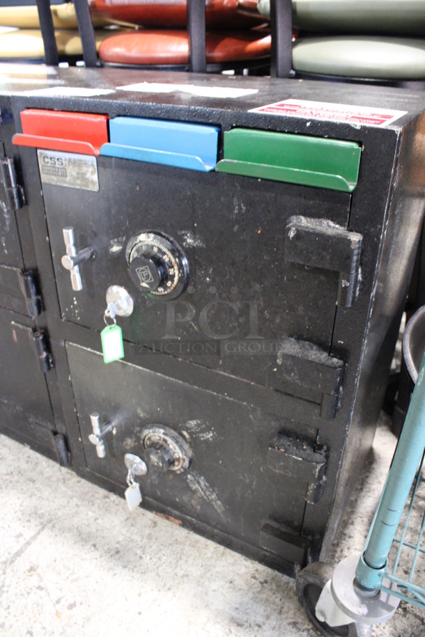 Corporate Safe Specialists Black Metal 2 Compartment Safe. Comes w/ 2 Combinations - Cannot Verify That The Combinations Are Accurate. 20x16x28 - Image 2 of 4