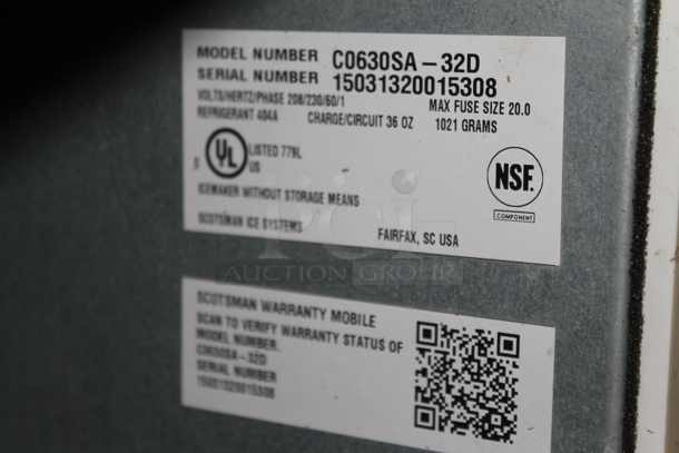2015 Scotsman Prodigy C0630SA-32D Stainless Steel Commercial Ice Machine Head. 208/230 Volts, 1 Phasee.  - Image 7 of 9