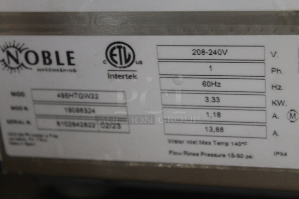 BRAND NEW SCRATCH AND DENT! 2023 Noble 495HTGW22 Stainless Steel Commercial Undercounter Glass Washer. 208-240 Volts, 1 Phase. - Image 6 of 7
