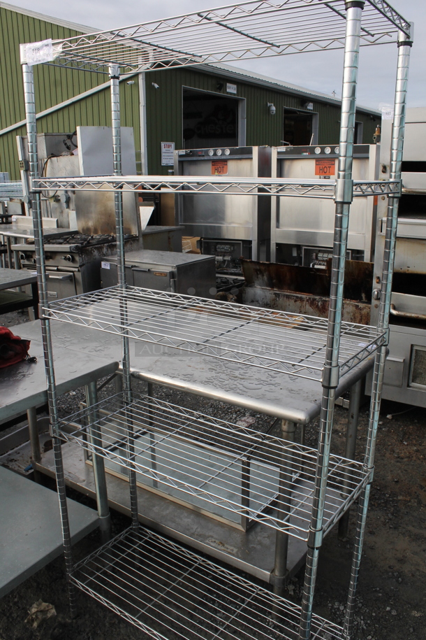 Chrome Finish 5 Tier Wire Shelving Unit. BUYER MUST DISMANTLE. PCI CANNOT DISMANTLE FOR SHIPPING. PLEASE CONSIDER FREIGHT CHARGES. - Image 2 of 3