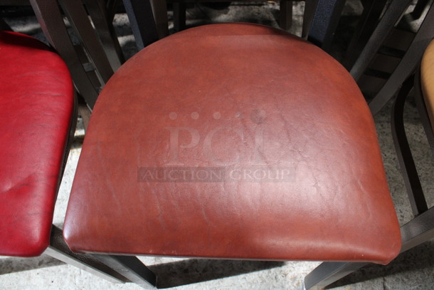 3 Metal Dining Chairs w/ Red Seat Cushion; 1 Has Black Frame and 2 Have Brown Frames. 16x17x32. 3 Times Your Bid! - Image 3 of 5