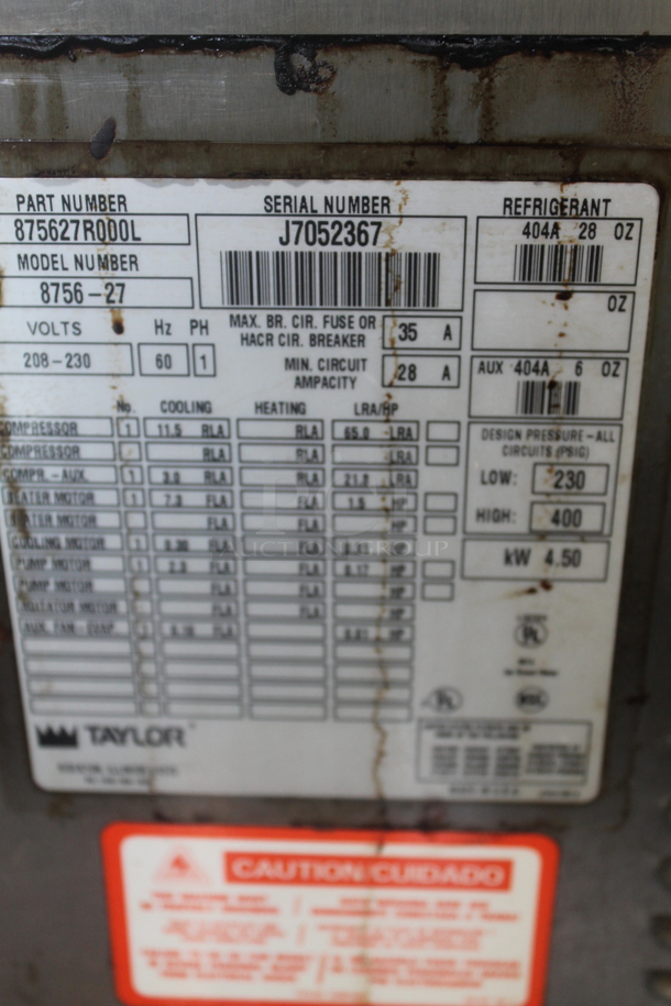 Taylor 8756-27 Stainless Steel Commercial Floor Style Water Cooled 2 Flavor w/ Twist Soft Serve Ice Cream Machine on Commercial Casters. 208-230 Volts, 1 Phase. - Image 9 of 9