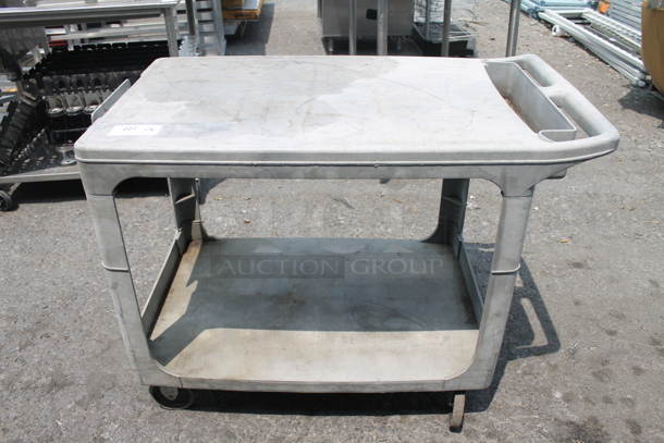 Gray Utility Push Cart With One Undershelf On Commercial Casters. 